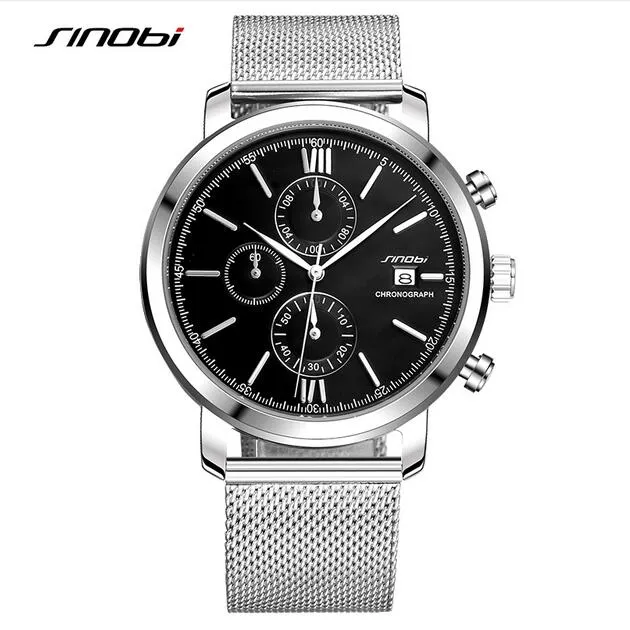 SINOBI Men's Watch Waterproof Sport Watch Men Watch Stainless Steel Wrist watches Clock saat relogio masculino erkek kol saati