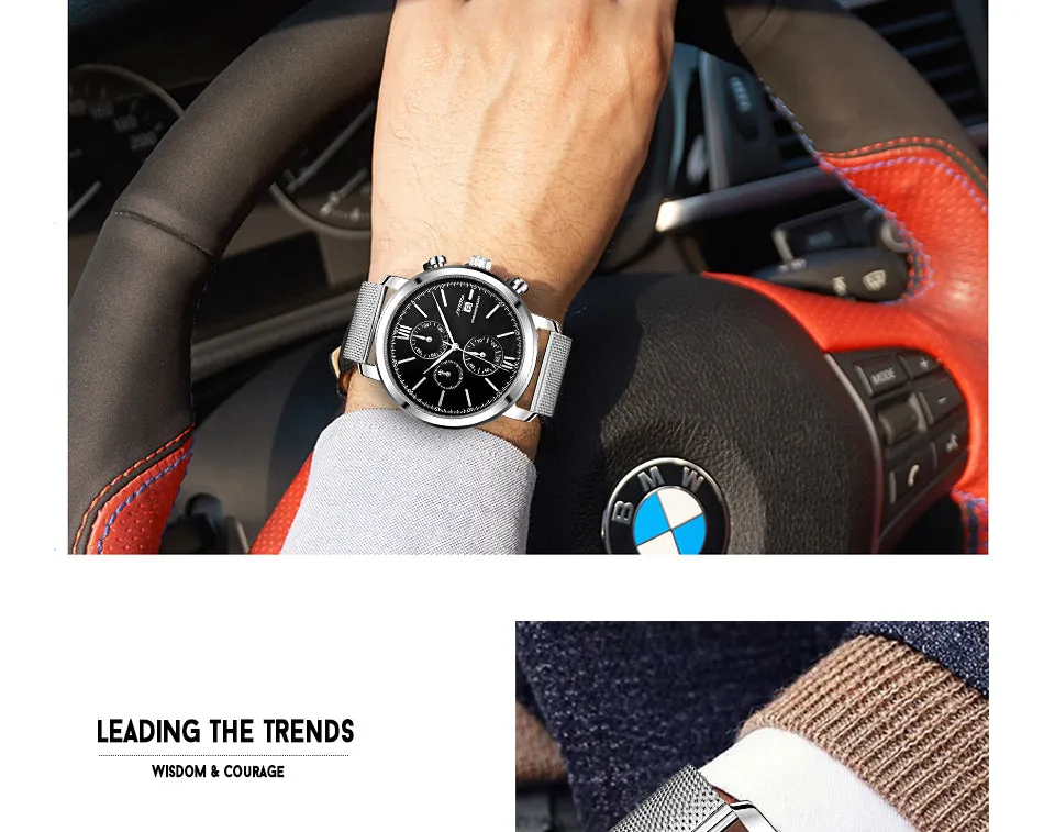 SINOBI Men's Watch Waterproof Sport Watch Men Watch Stainless Steel Wrist watches Clock saat relogio masculino erkek kol saati