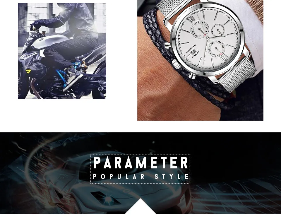 SINOBI Men's Watch Waterproof Sport Watch Men Watch Stainless Steel Wrist watches Clock saat relogio masculino erkek kol saati