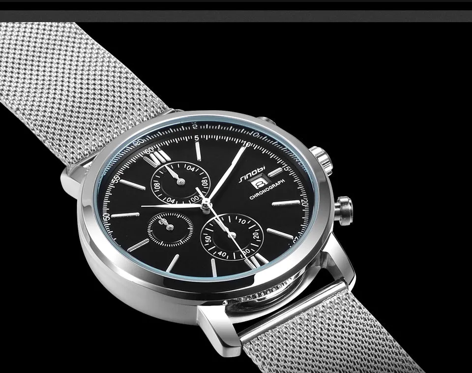 SINOBI Men's Watch Waterproof Sport Watch Men Watch Stainless Steel Wrist watches Clock saat relogio masculino erkek kol saati
