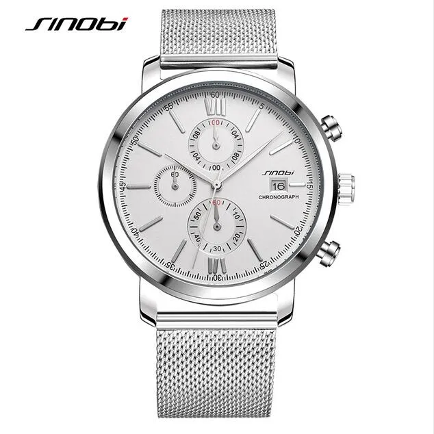 SINOBI Men's Watch Waterproof Sport Watch Men Watch Stainless Steel Wrist watches Clock saat relogio masculino erkek kol saati