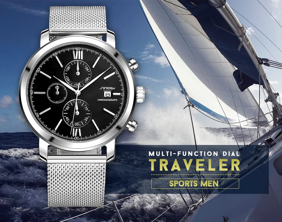 SINOBI Men's Watch Waterproof Sport Watch Men Watch Stainless Steel Wrist watches Clock saat relogio masculino erkek kol saati