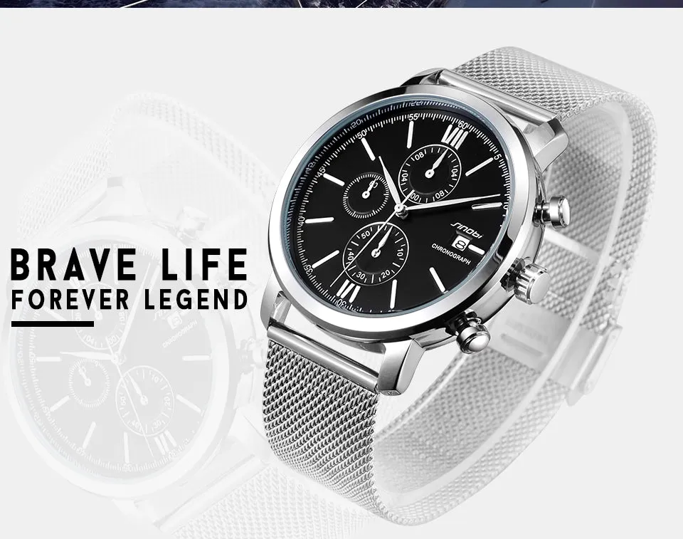 SINOBI Men's Watch Waterproof Sport Watch Men Watch Stainless Steel Wrist watches Clock saat relogio masculino erkek kol saati
