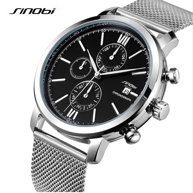 SINOBI Men's Watch Waterproof Sport Watch Men Watch Stainless Steel Wrist watches Clock saat relogio masculino erkek kol saati