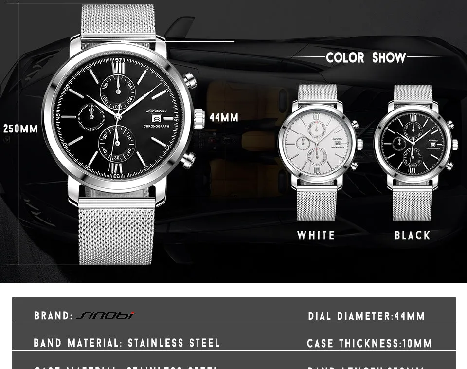 SINOBI Men's Watch Waterproof Sport Watch Men Watch Stainless Steel Wrist watches Clock saat relogio masculino erkek kol saati