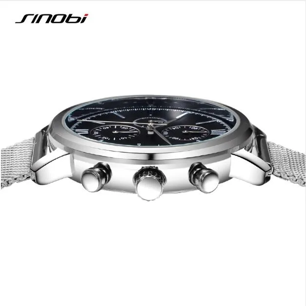 SINOBI Men's Watch Waterproof Sport Watch Men Watch Stainless Steel Wrist watches Clock saat relogio masculino erkek kol saati