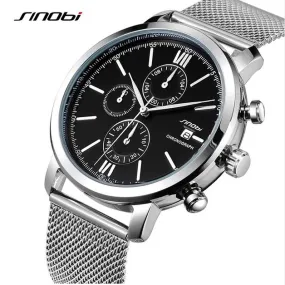 SINOBI Men's Watch Waterproof Sport Watch Men Watch Stainless Steel Wrist watches Clock saat relogio masculino erkek kol saati