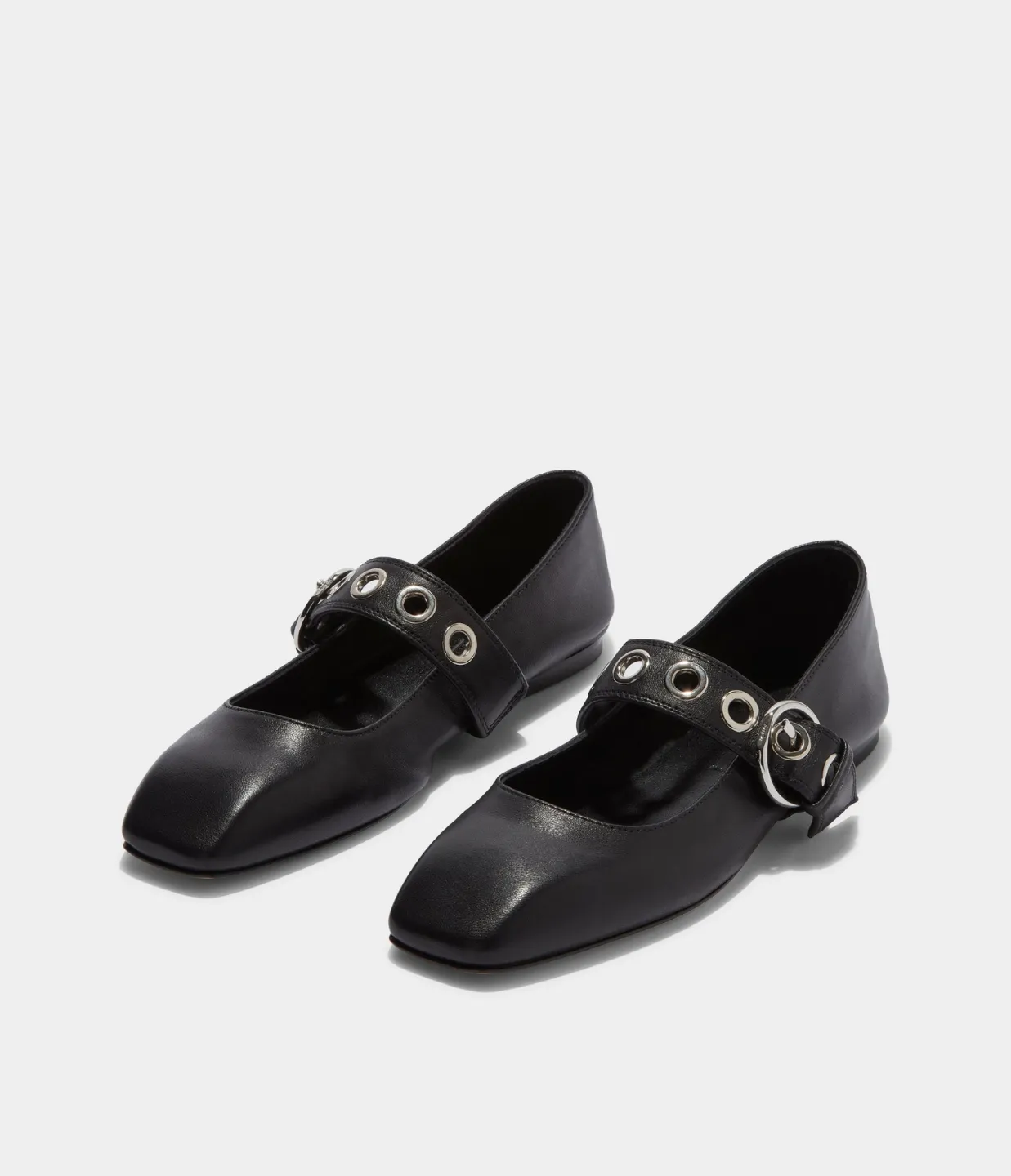 Uma Eyelet Leather Flat in Black