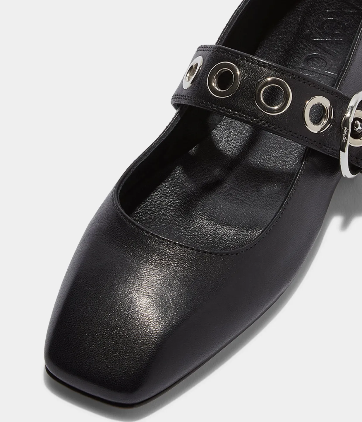 Uma Eyelet Leather Flat in Black