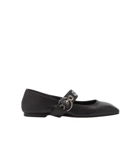 Uma Eyelet Leather Flat in Black Uma Eyelet Leather Flat in Black