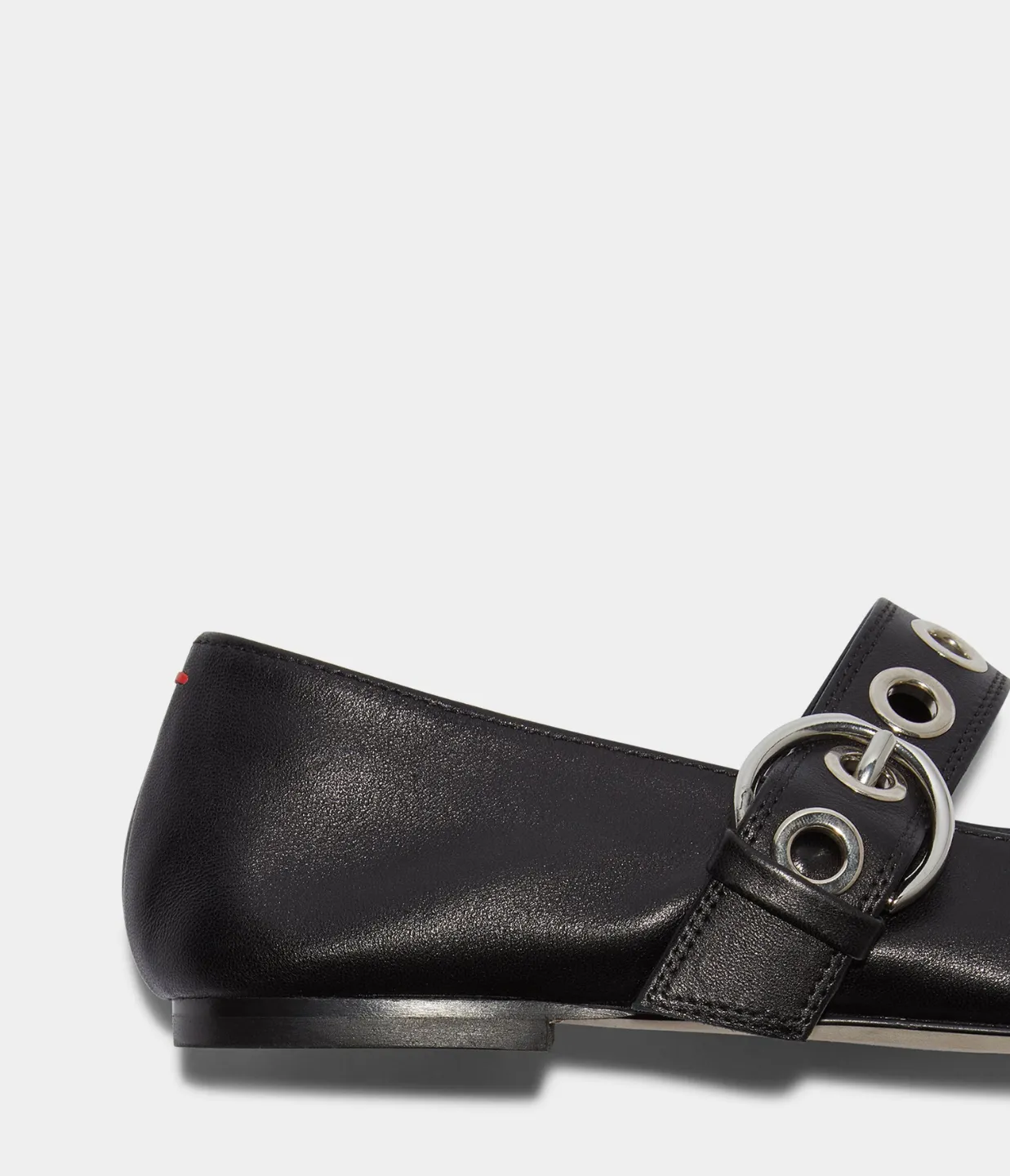 Uma Eyelet Leather Flat in Black