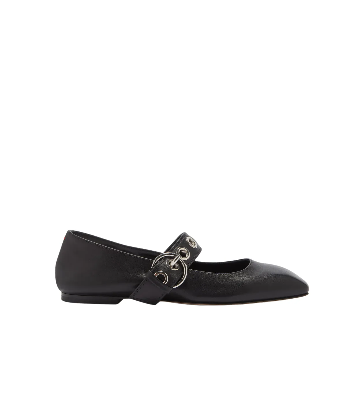 Uma Eyelet Leather Flat in Black