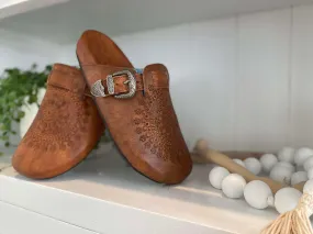 Western Buckle Boho Clogs