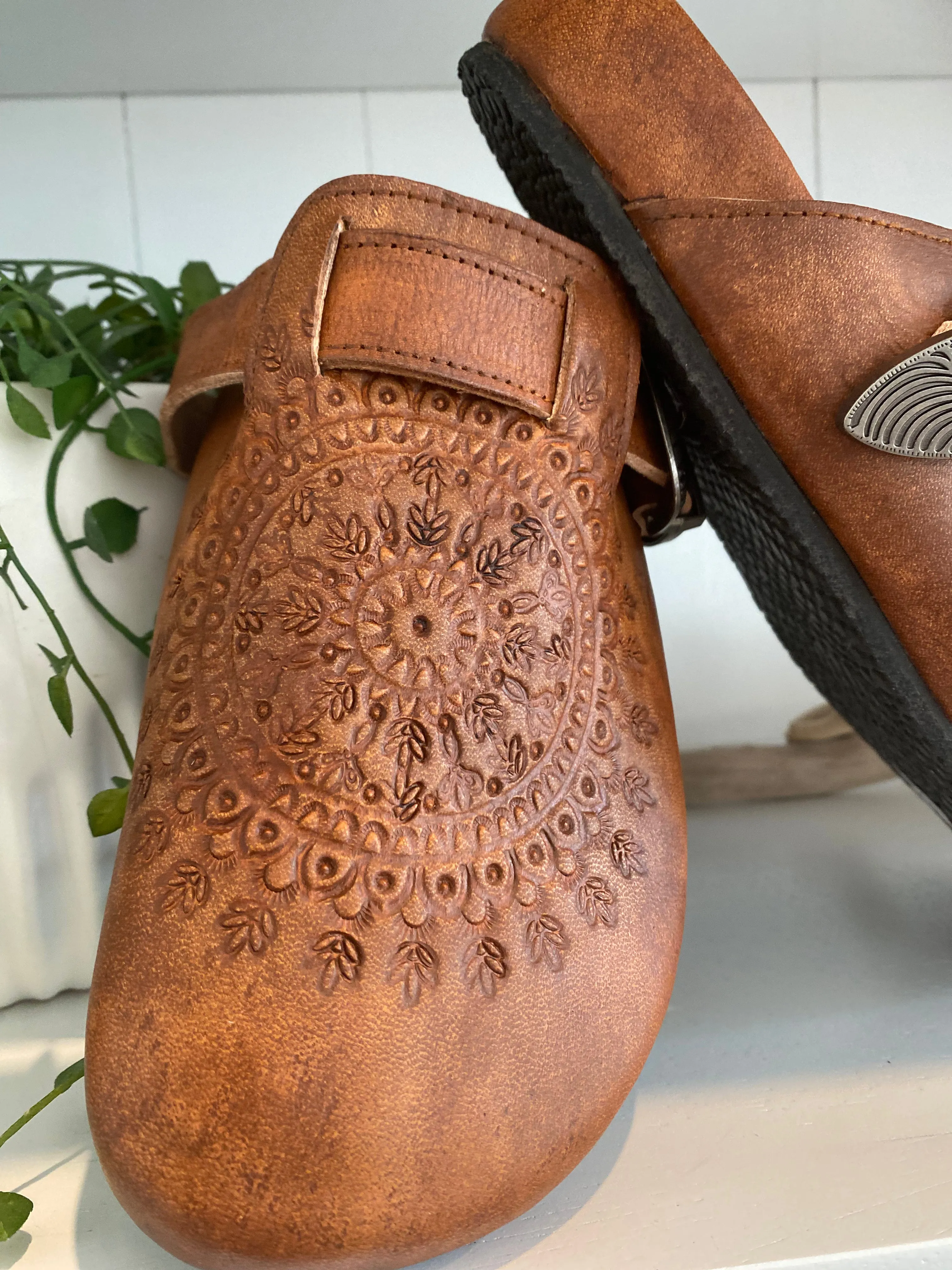 Western Buckle Boho Clogs