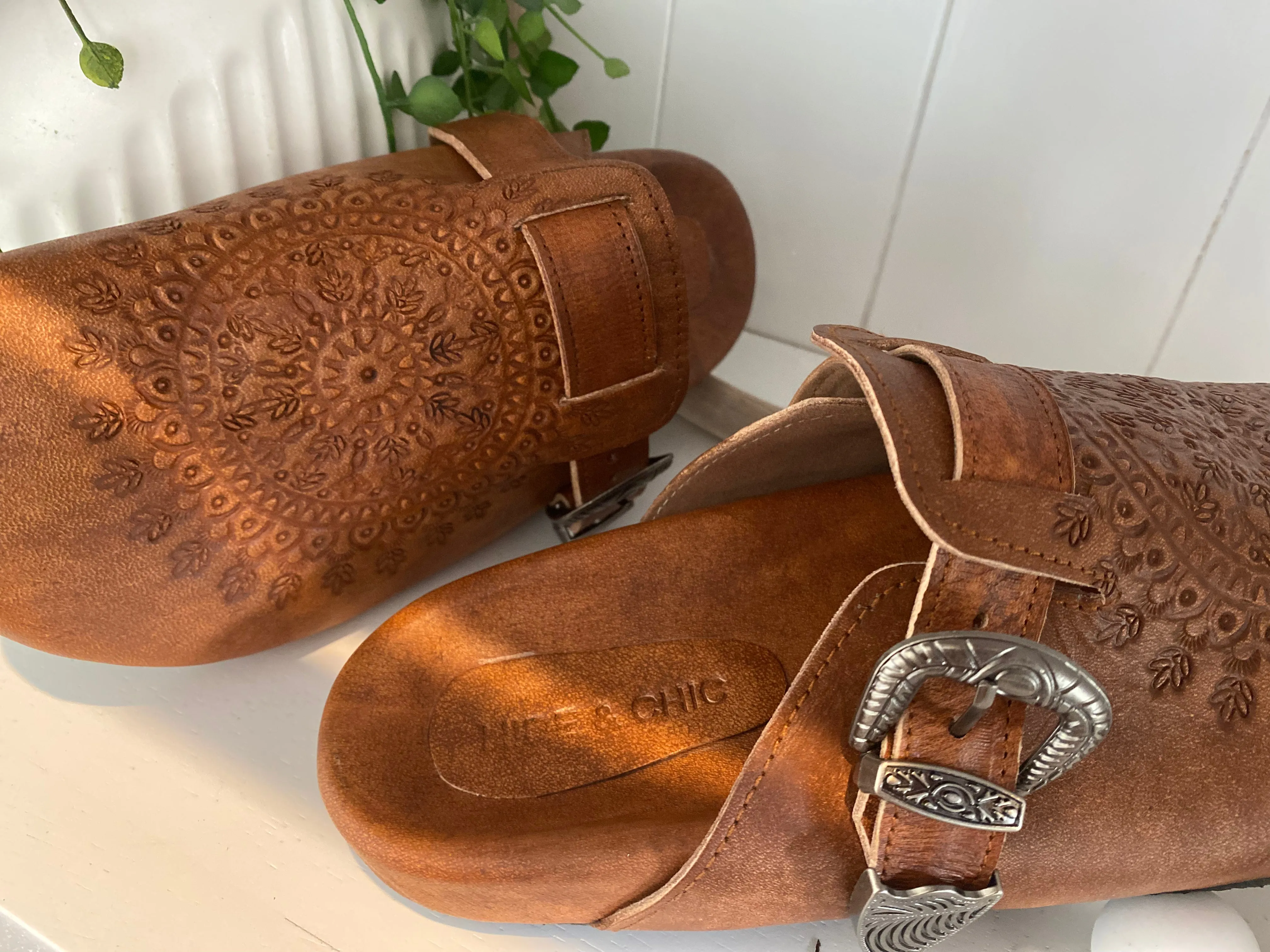 Western Buckle Boho Clogs