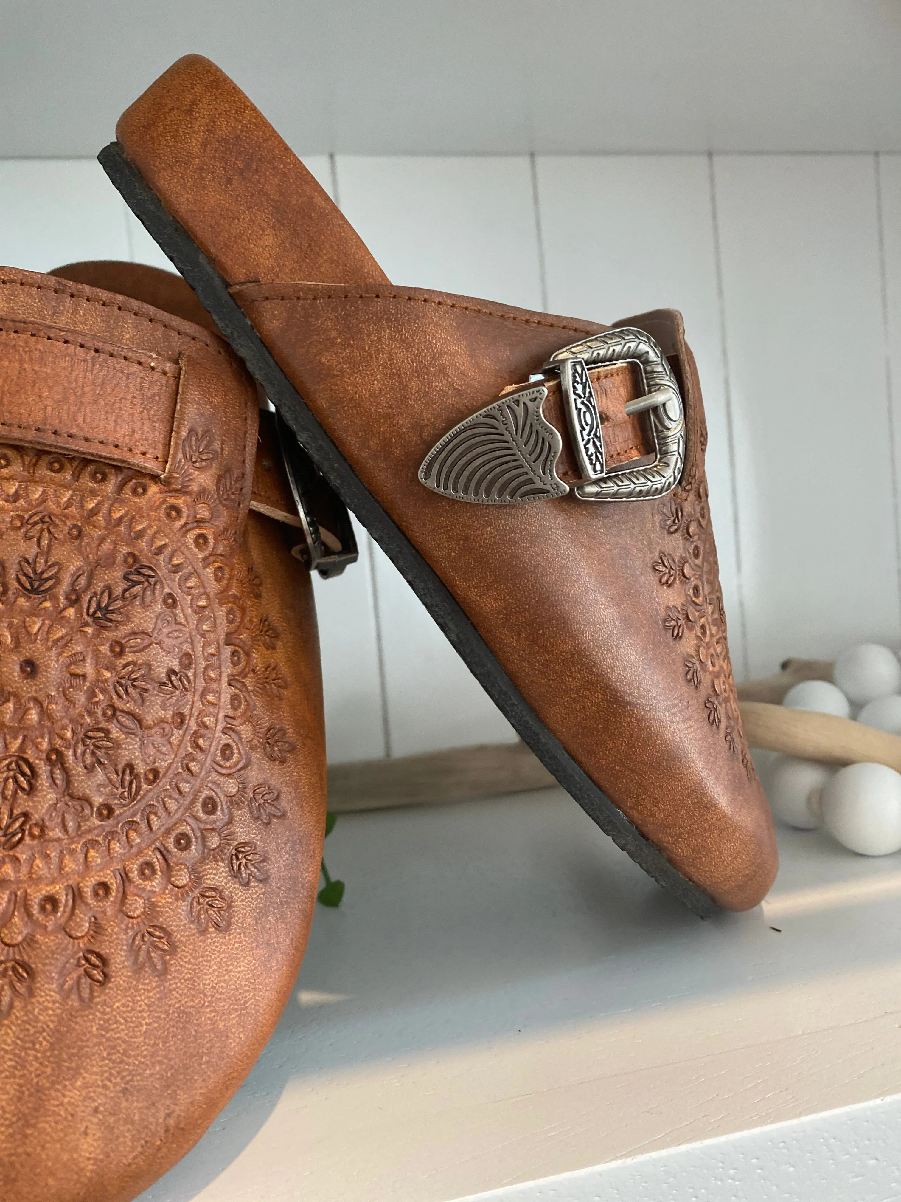 Western Buckle Boho Clogs