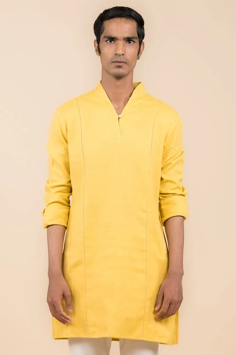 Yellow Ochre Kurta With Jaali Detailing